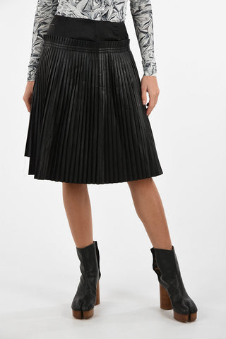 MM6 Faux Leather Above Knee Accordion Skirt