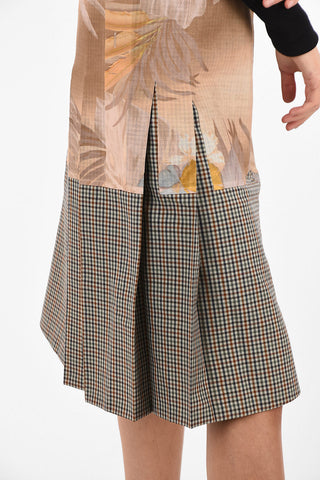 MM0 Floral-Print and Check Below Knee A-Line Skirt