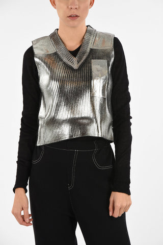 MM6 Metallic Faux Leather Cropped Sweater