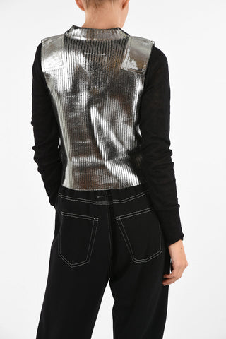 MM6 Metallic Faux Leather Cropped Sweater