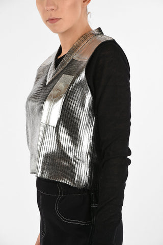 MM6 Metallic Faux Leather Cropped Sweater