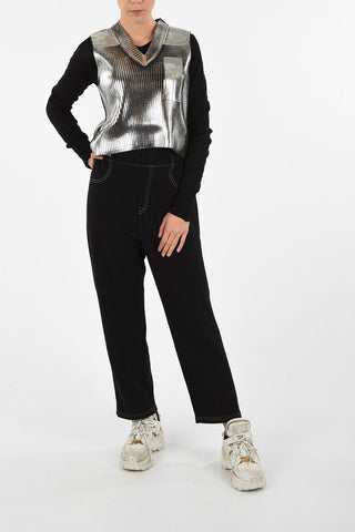 MM6 Metallic Faux Leather Cropped Sweater