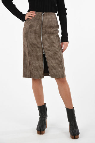 MM4 High-Rise Waist Houndstooth Knee Length Skirt with Zip Front