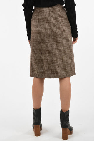 MM4 High-Rise Waist Houndstooth Knee Length Skirt with Zip Front