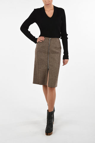 MM4 High-Rise Waist Houndstooth Knee Length Skirt with Zip Front