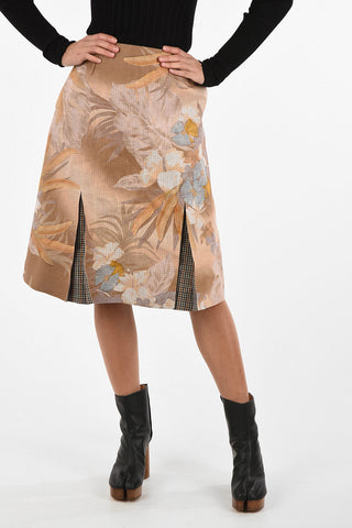 MM0 Floral-Print Skirt With Check Details 