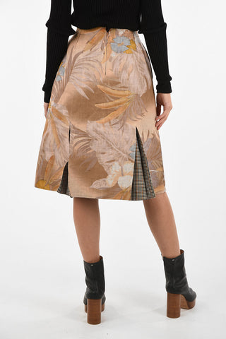 MM0 Floral-Print Skirt With Check Details 