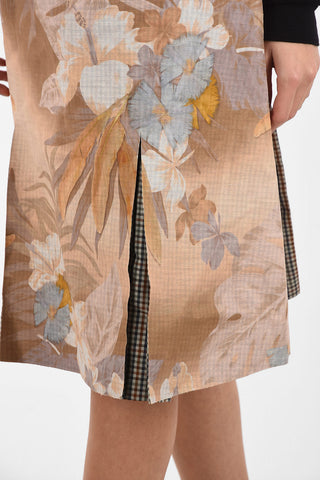 MM0 Floral-Print Skirt With Check Details 