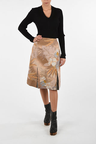 MM0 Floral-Print Skirt With Check Details 
