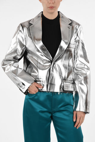 MM6 Metallic Faux Leather Center Vent Blazer