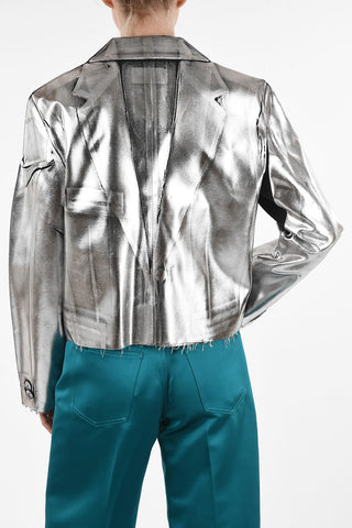 MM6 Metallic Faux Leather Center Vent Blazer
