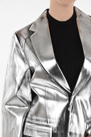 MM6 Metallic Faux Leather Center Vent Blazer