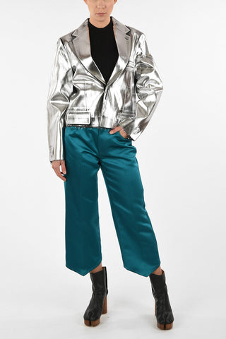 MM6 Metallic Faux Leather Center Vent Blazer