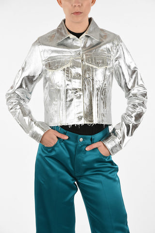 MM6 Metallic Faux Leather Cropped Jacket