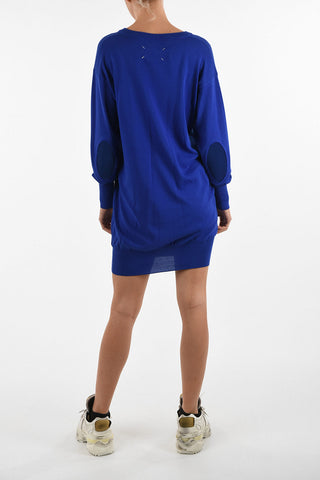 MM4 Knit  V-Neck Dress with Suede Leather Details