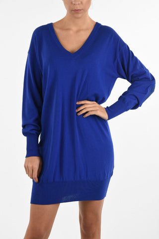 MM4 Knit  V-Neck Dress with Suede Leather Details