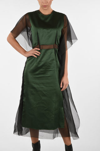 MM4 Split-back Hem Satin and Tulle Cut Out Dress