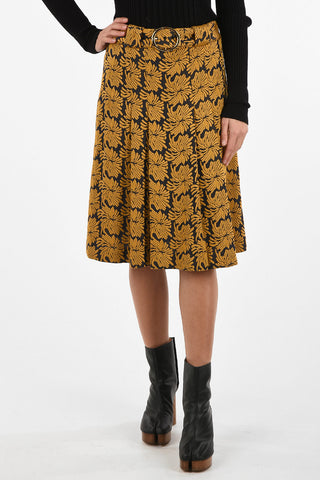 MM0 Print Below Knee A-Line Skirt with Belt