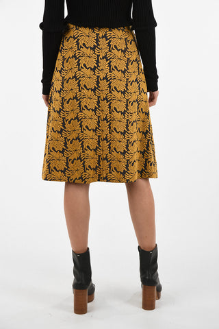 MM0 Print Below Knee A-Line Skirt with Belt