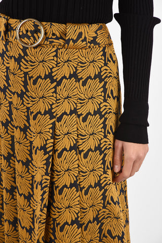 MM0 Print Below Knee A-Line Skirt with Belt