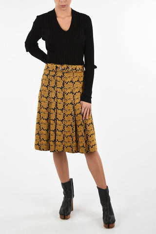 MM0 Print Below Knee A-Line Skirt with Belt