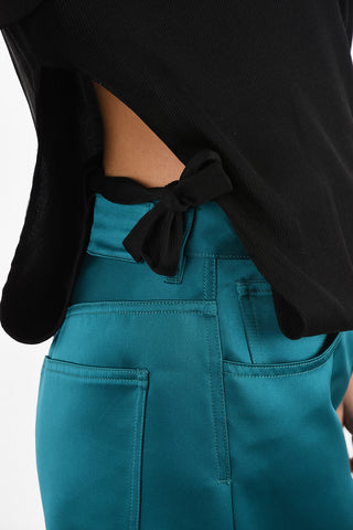 MM0 Tie Neck Ribbed silk Top With Cape Sleeve