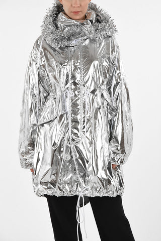 MM6 Metallic Faux Leather Jacket with Removable Hood