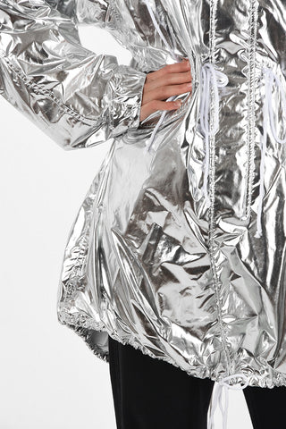 MM6 Metallic Faux Leather Jacket with Removable Hood