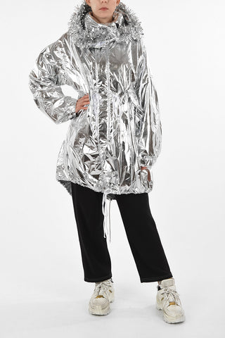 MM6 Metallic Faux Leather Jacket with Removable Hood
