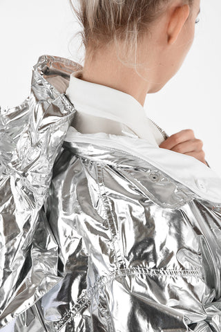 MM6 Metallic Faux Leather Jacket with Removable Hood