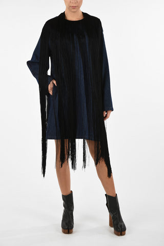MM6 Fringed Denim Tunic Dress with Zip Back Closure