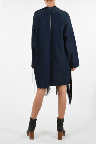 MM6 Fringed Denim Tunic Dress with Zip Back Closure