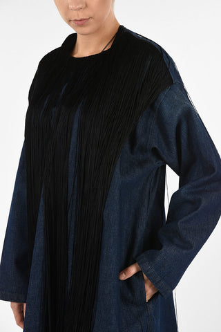 MM6 Fringed Denim Tunic Dress with Zip Back Closure