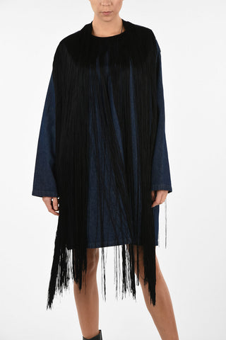 MM6 Fringed Denim Tunic Dress with Zip Back Closure