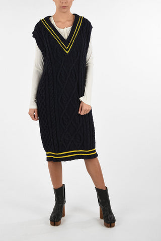 MM1 V-Neck Cable Knit Below Knee Dress