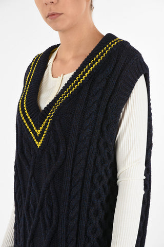 MM1 V-Neck Cable Knit Below Knee Dress