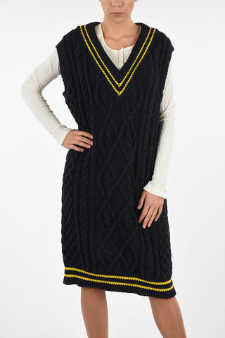 MM1 V-Neck Cable Knit Below Knee Dress