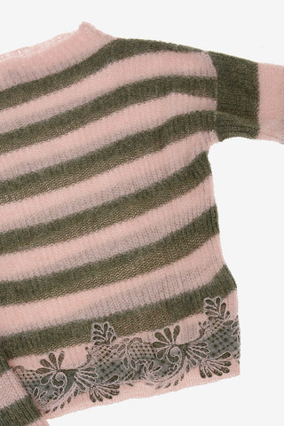 Striped crew-neck sweater with Lace Insert