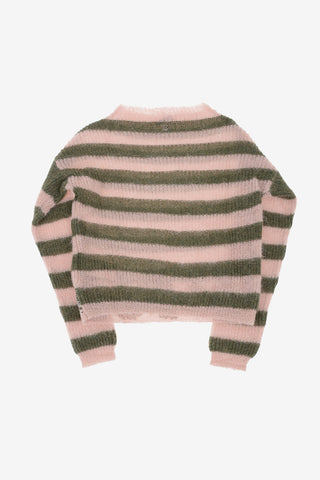 Striped crew-neck sweater with Lace Insert