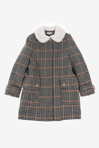 houndstooth coat with Faux Fur applications
