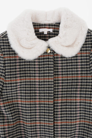 houndstooth coat with Faux Fur applications
