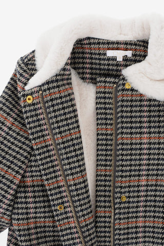 houndstooth coat with Faux Fur applications