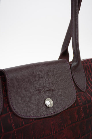 Crocodile Print LE PLIAGE Bag With Double Handle