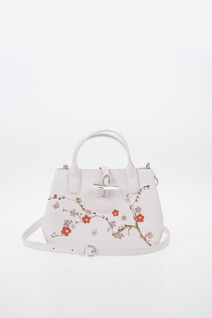 Coated Canvas Mini Tote Bag with Floral Embroideries