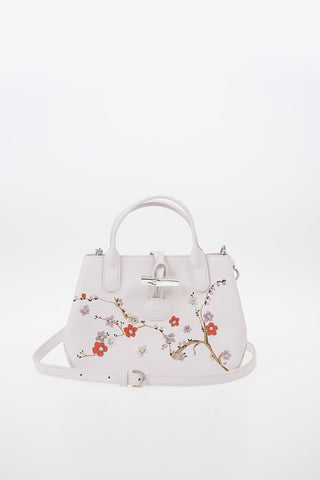Coated Canvas Mini Tote Bag with Floral Embroideries
