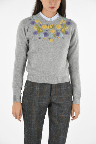 Maglia in Lana con Ricami Floreali