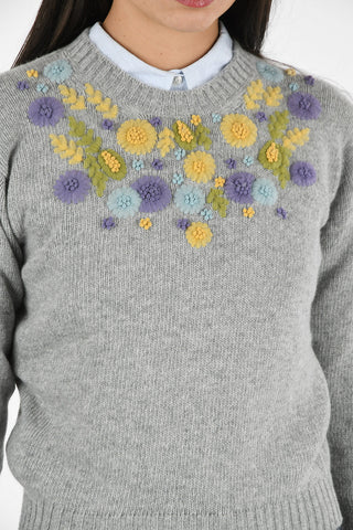 Maglia in Lana con Ricami Floreali