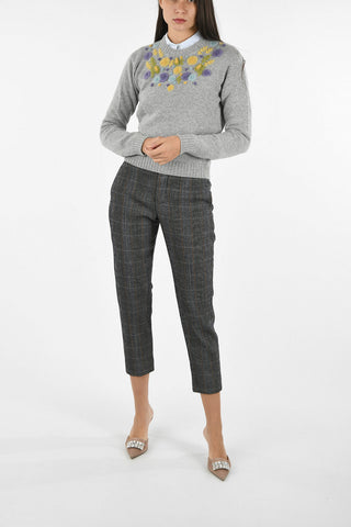 Maglia in Lana con Ricami Floreali