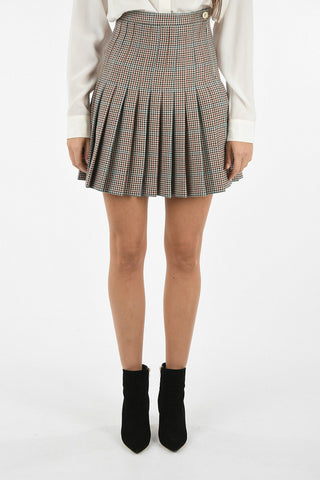 Virgin Wool Wrinkled Houndsthooth Mini Skirt