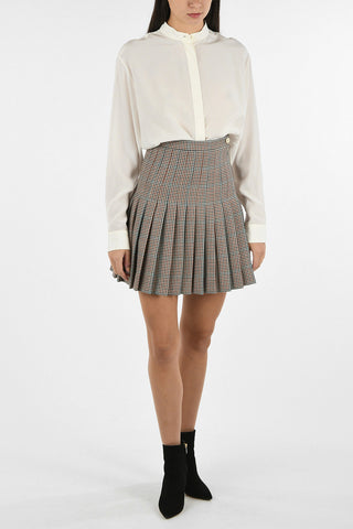 Virgin Wool Wrinkled Houndsthooth Mini Skirt